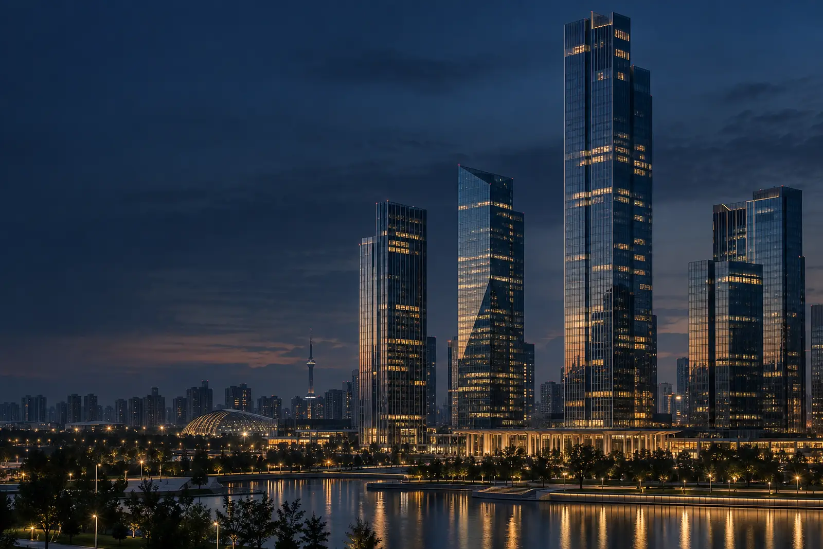 Tashkent business district at dusk
